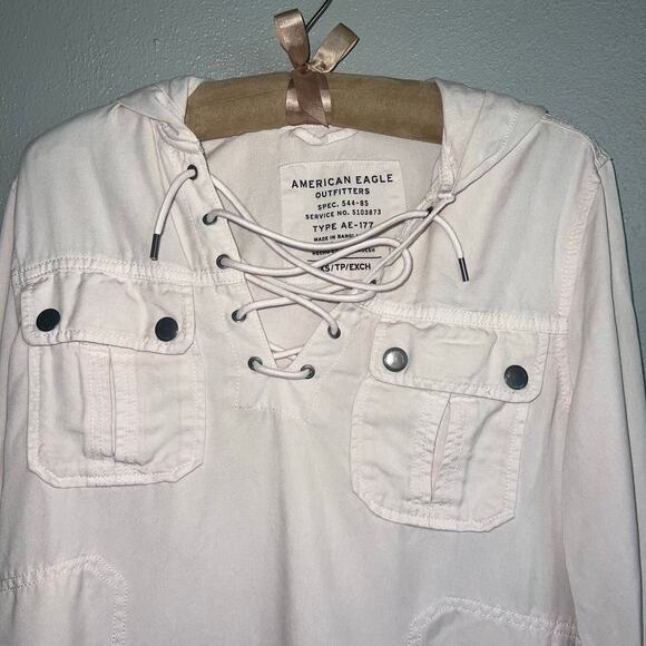 American Eagle Outfitters Light Pink Denim Pull Over Hooded Jacket Size XS - Picture 2 of 8